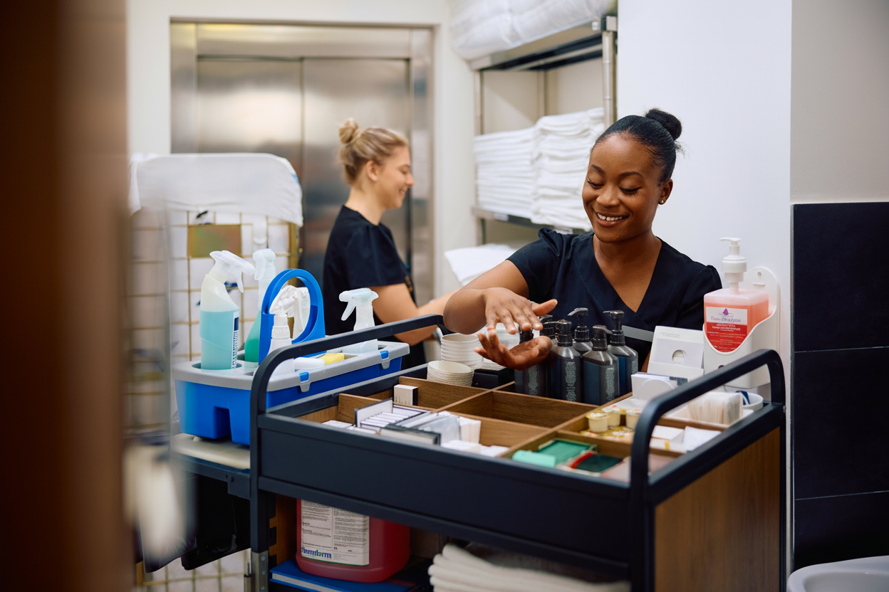 Cleaners using trolley