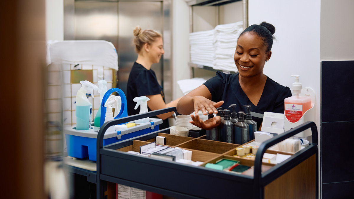 Cleaners using trolley