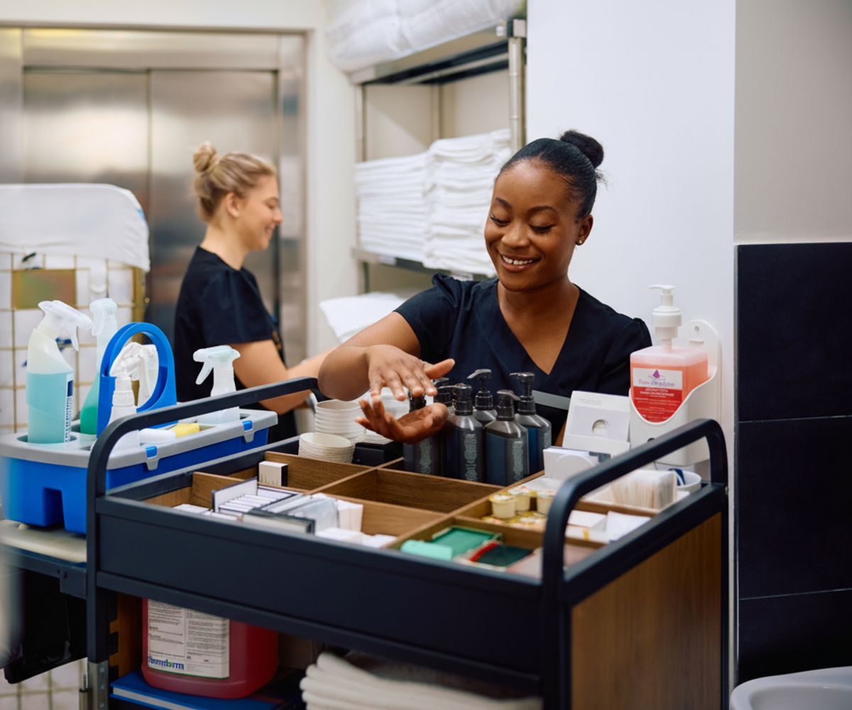 Cleaners using trolley